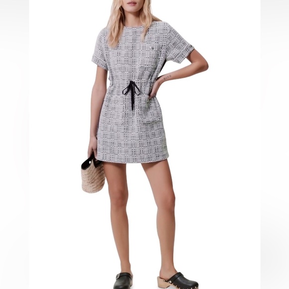 🌚💙NEW WITH TAGS💙🌚 Maje Retrola Drawstring Tweed Dress size 36 US 2/4 - Picture 4 of 11